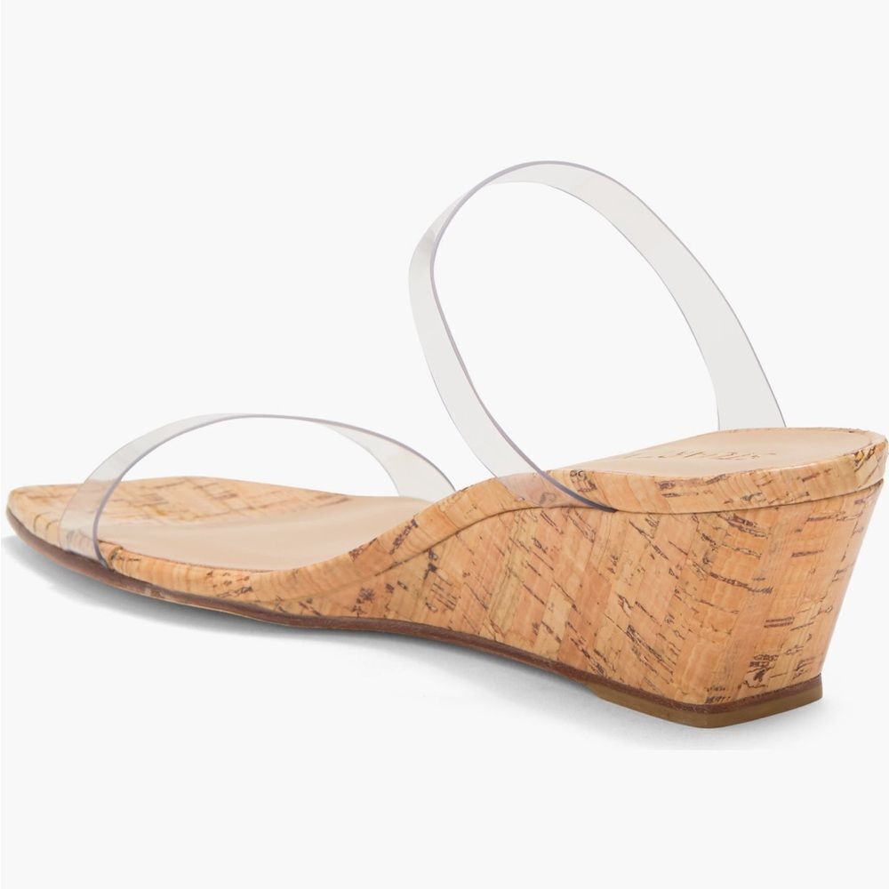 Nwt Stuart Weitzman & Dust Bag Aleena 50 Patent-Leather Wedge Sandals Neutral